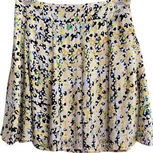 Nue Options Floral Flare Crepe de Chine Mini Skirt Yellow and White Lined 12 EUC